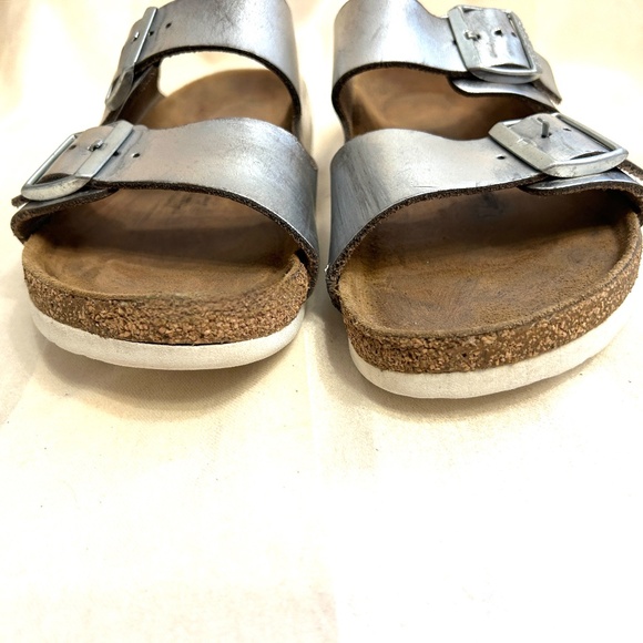 🌻😎 Birkenstock Arizona Silver Leather Size 41 W / 10.5 - 11 # 15 - Picture 2 of 5